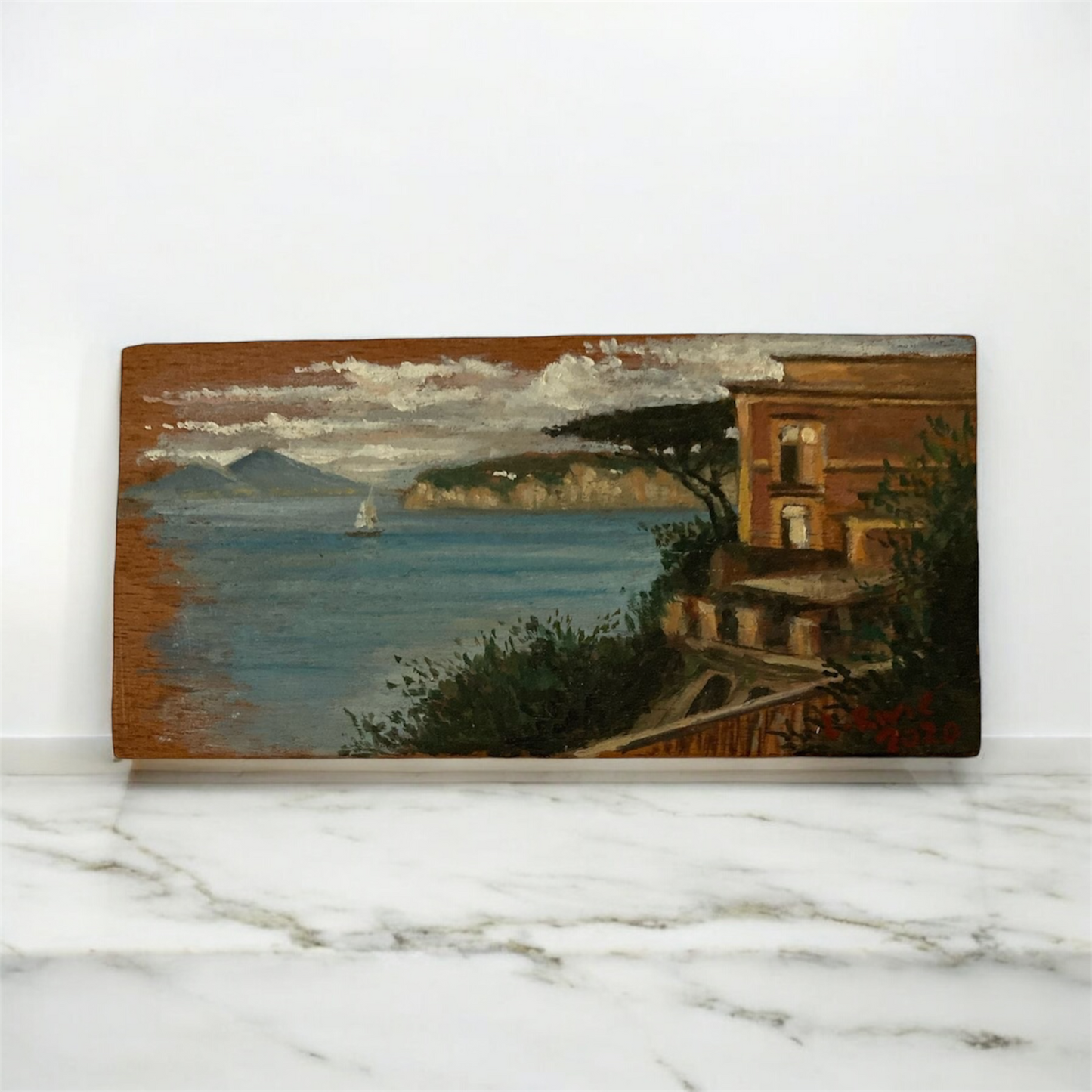 Opera Unica a Olio su Tavola – Veduta di Sorrento
