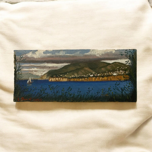 Opera Unica a Olio su Tavola – Sorrento con Barca sullo Sfondo