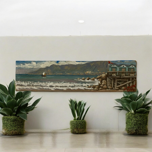 Opera Unica a Olio su Tavola – Veduta Panoramica della Costiera Amalfitana