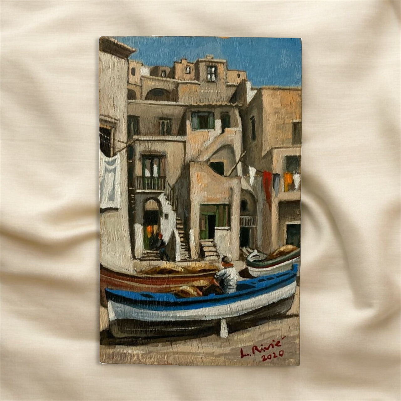 Opera Unica a Olio su Tavola – Procida, Marina Corricella