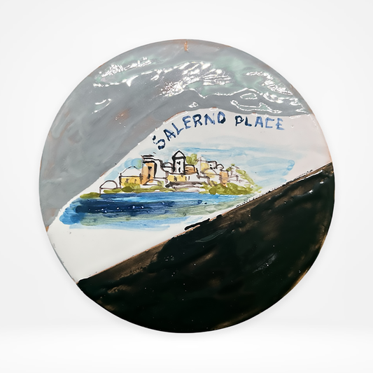 Targa in Ceramica, Paesaggio della Costiera Amalfitana, Opera Unica Dipinta a Mano, Salerno Place
