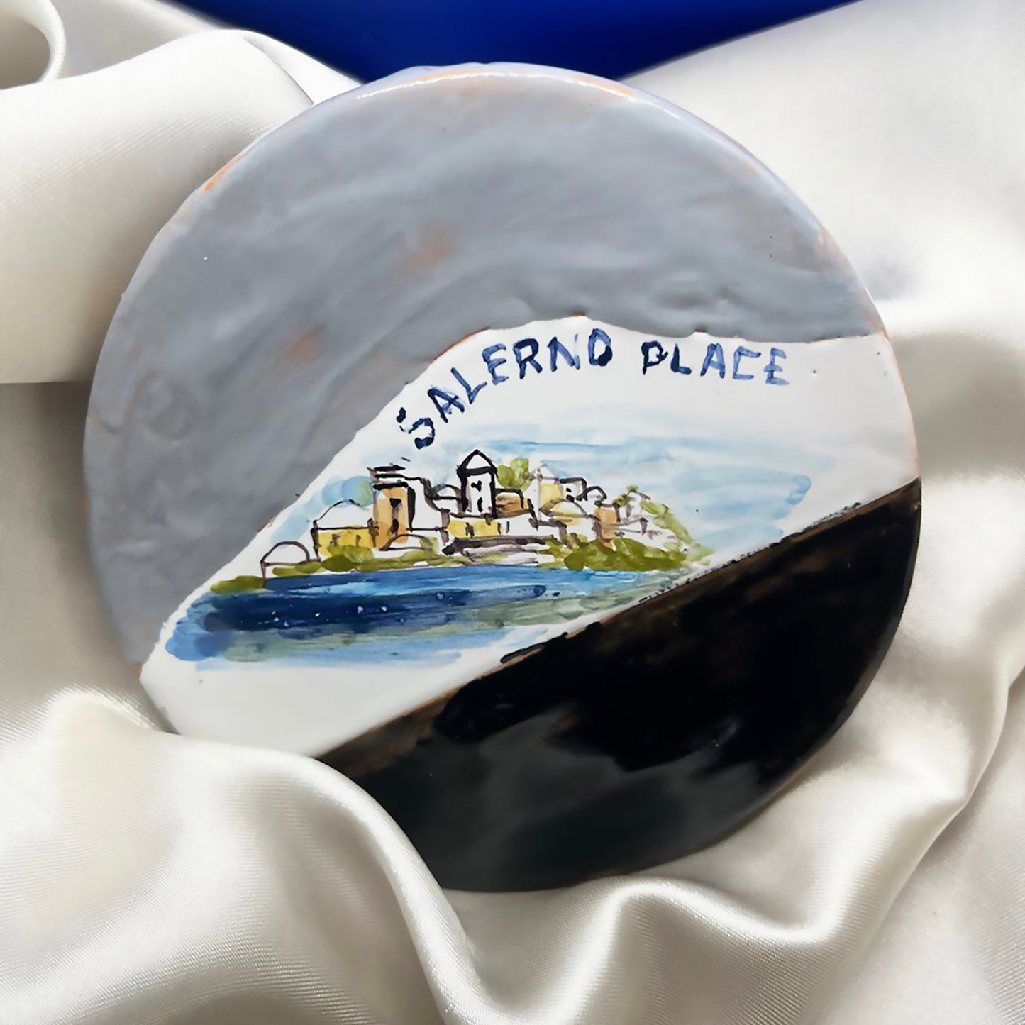 Targa in Ceramica, Paesaggio della Costiera Amalfitana, Opera Unica Dipinta a Mano, Salerno Place