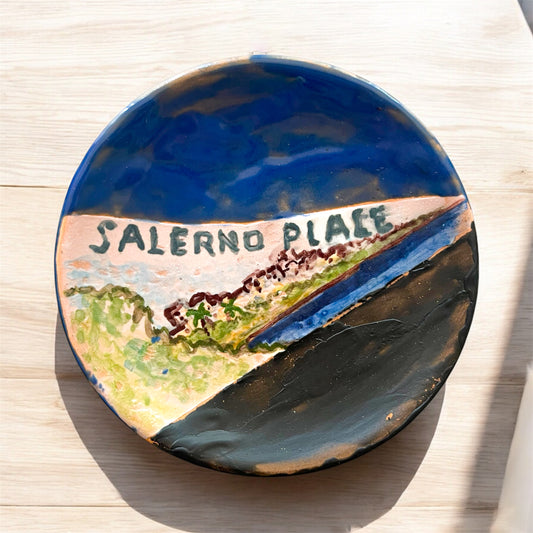 Piattino Decorativo in Ceramica dipinto a  Mano, Salerno dalla Costiera Amalfitana