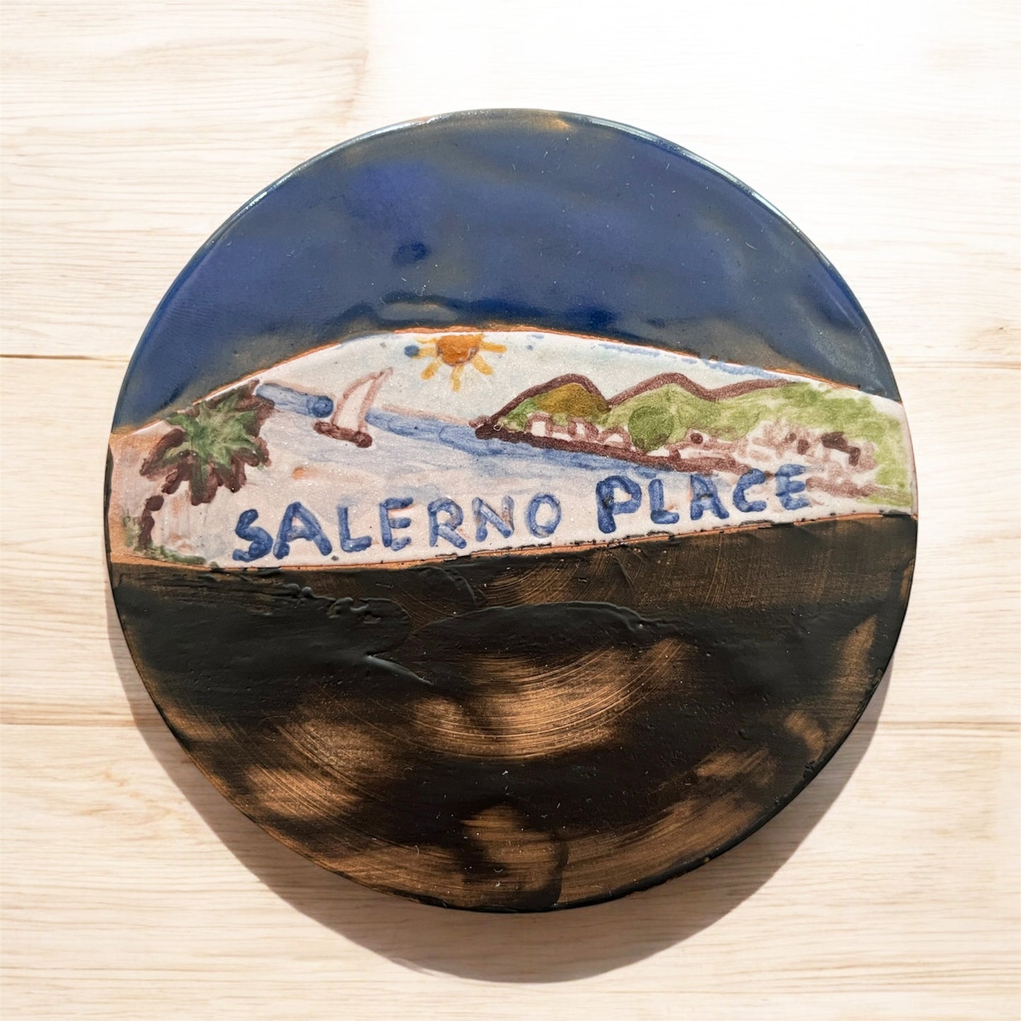 Piattino Decorativo in Ceramica dipinto a mano, veduta Golfo di Salerno