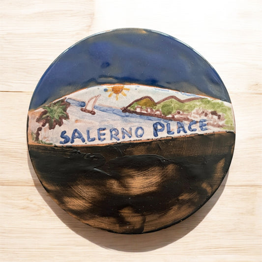 Piattino Decorativo in Ceramica dipinto a mano, veduta Golfo di Salerno