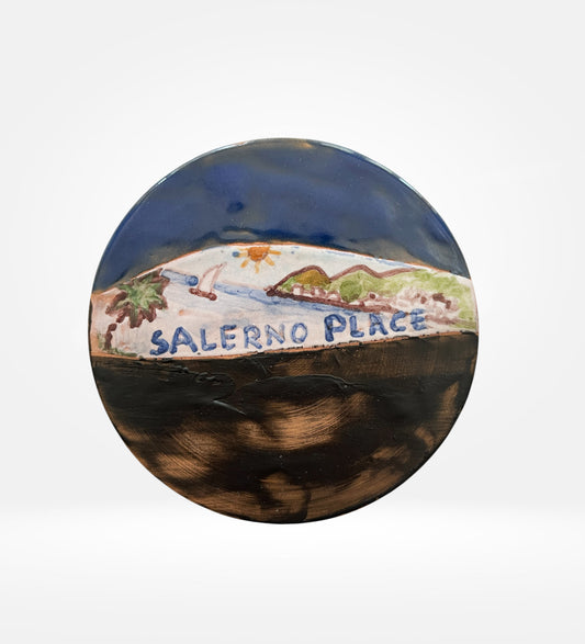 Piattino Decorativo in Ceramica dipinto a mano, veduta Golfo di Salerno