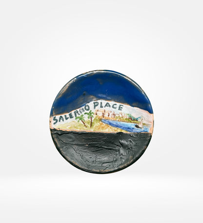 Piattino in Ceramica dipinto mano, Palme e Lungomare di Salerno