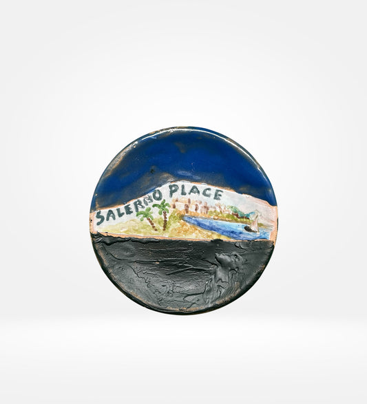 Piattino in Ceramica dipinto mano, Palme e Lungomare di Salerno
