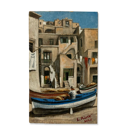 Opera Unica a Olio su Tavola – Procida, Marina Corricella