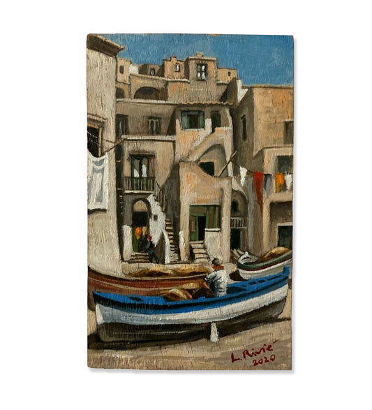 Opera Unica a Olio su Tavola – Procida, Marina Corricella