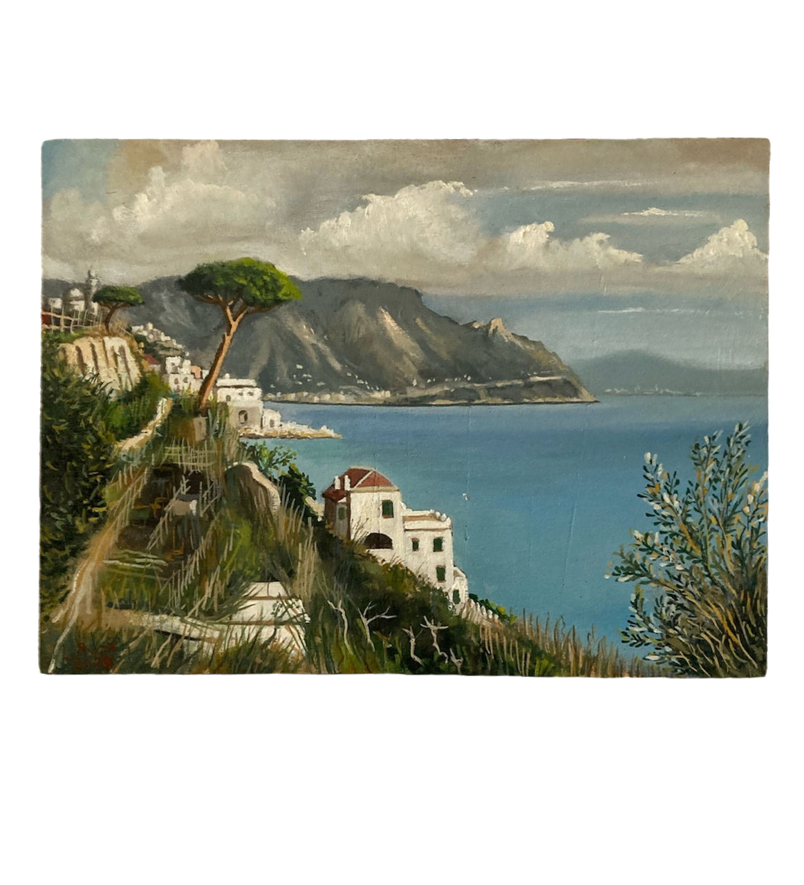 Opera Unica a Olio su Tavola – Veduta della Costiera Amalfitana