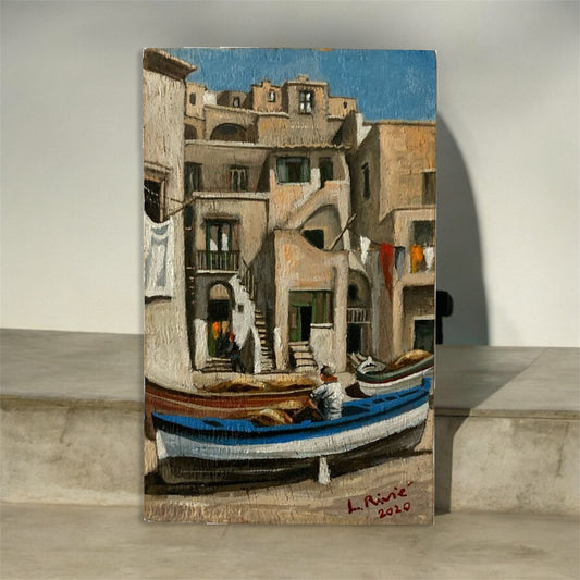 Opera Unica a Olio su Tavola – Procida, Marina Corricella
